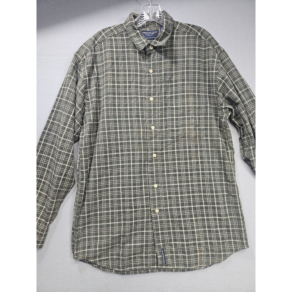 American Eagle Outfitters Mens Small Plaid Button Down Shirt Olive Green Cotton